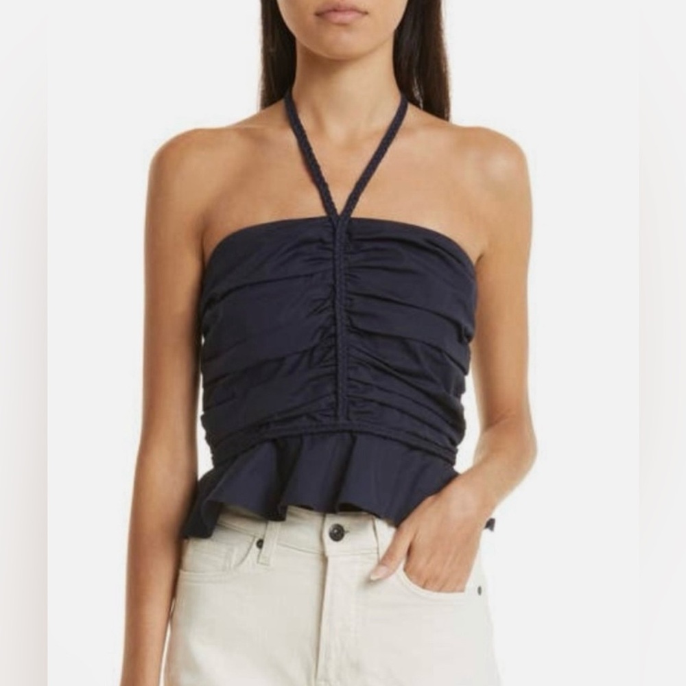 VERONICA BEARD Arienne Ruched Stretch Cotton Halterneck Top New Size 16